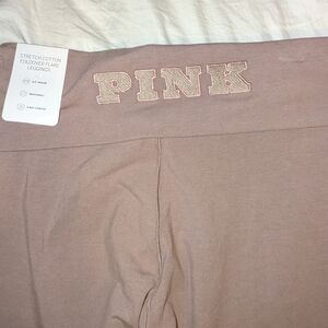PINK Victoria's Secret Women's Stretch Cotton Fold Over Flare Leggings Tan/Brown